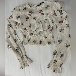 Zara Floral Ruffle Blouse - Cream